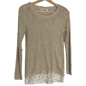 EUC Pink Rose Tan Long Sleeve Sweater with Lace Bottom Size XS